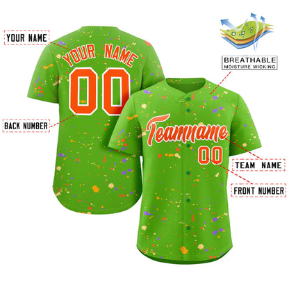 Custom Green Orange-White Splash Graffiti Pattern Authentic Baseball Jersey