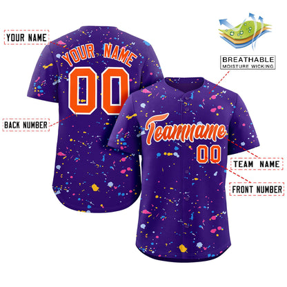 Custom Purple Orange-White Splash Graffiti Pattern Authentic Baseball Jersey