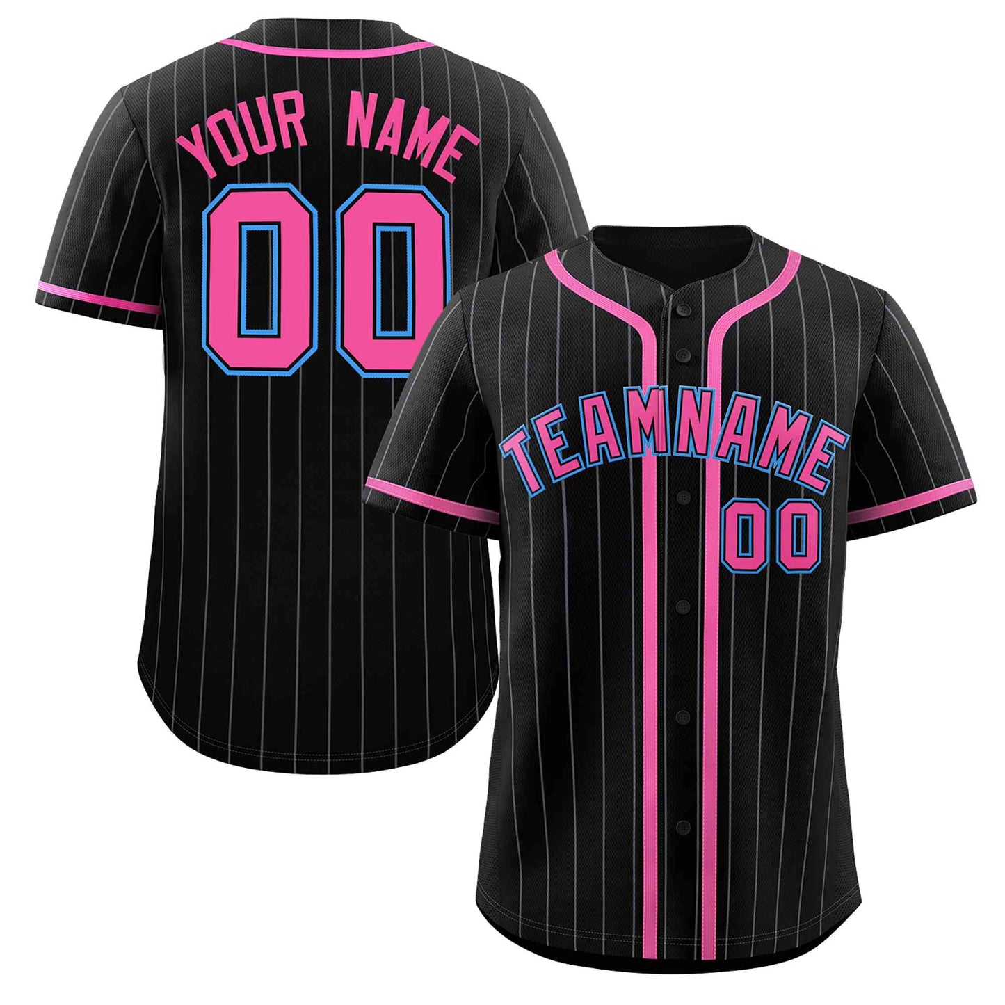 Custom Black Pink-Gray Stripe Fashion Design Full Button Authentic Baseball Jersey