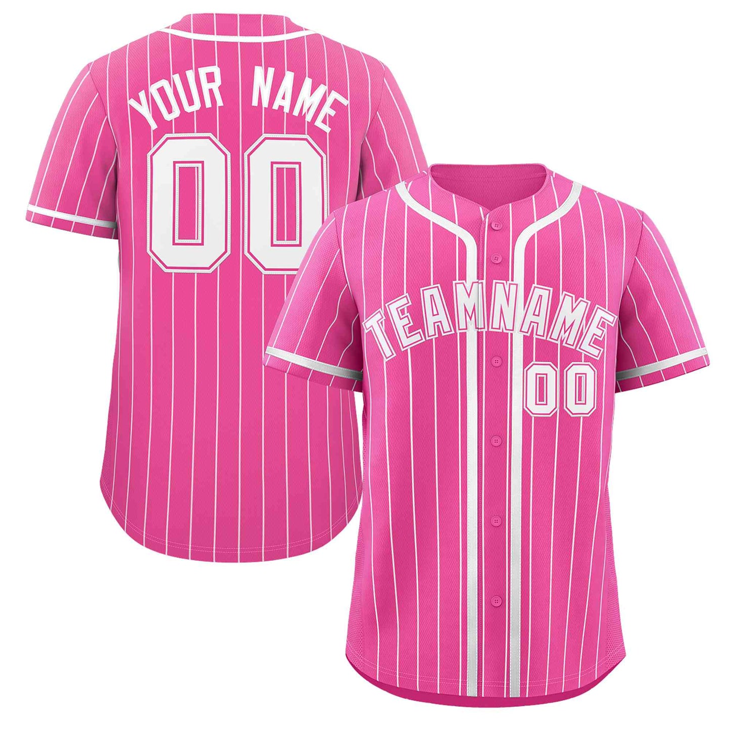 Custom Pink White Stripe Fashion Design Full Button Authentic Baseball Jersey