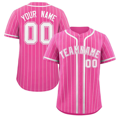 Custom Pink White Stripe Fashion Design Full Button Authentic Baseball Jersey