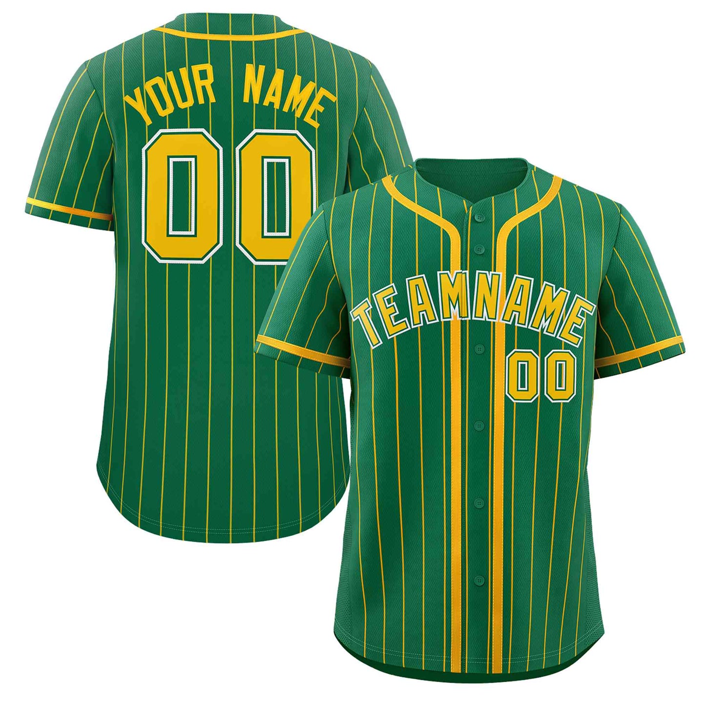 Custom Kelly Green Yellow Stripe Fashion Design Full Button Authentic Baseball Jersey