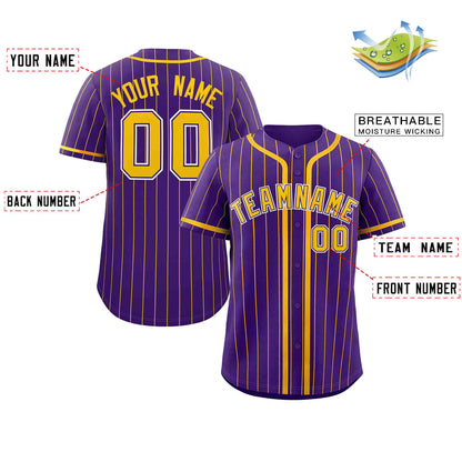 Custom Purple Yellow Stripe Fashion Design Full Button Authentic Baseball Jersey