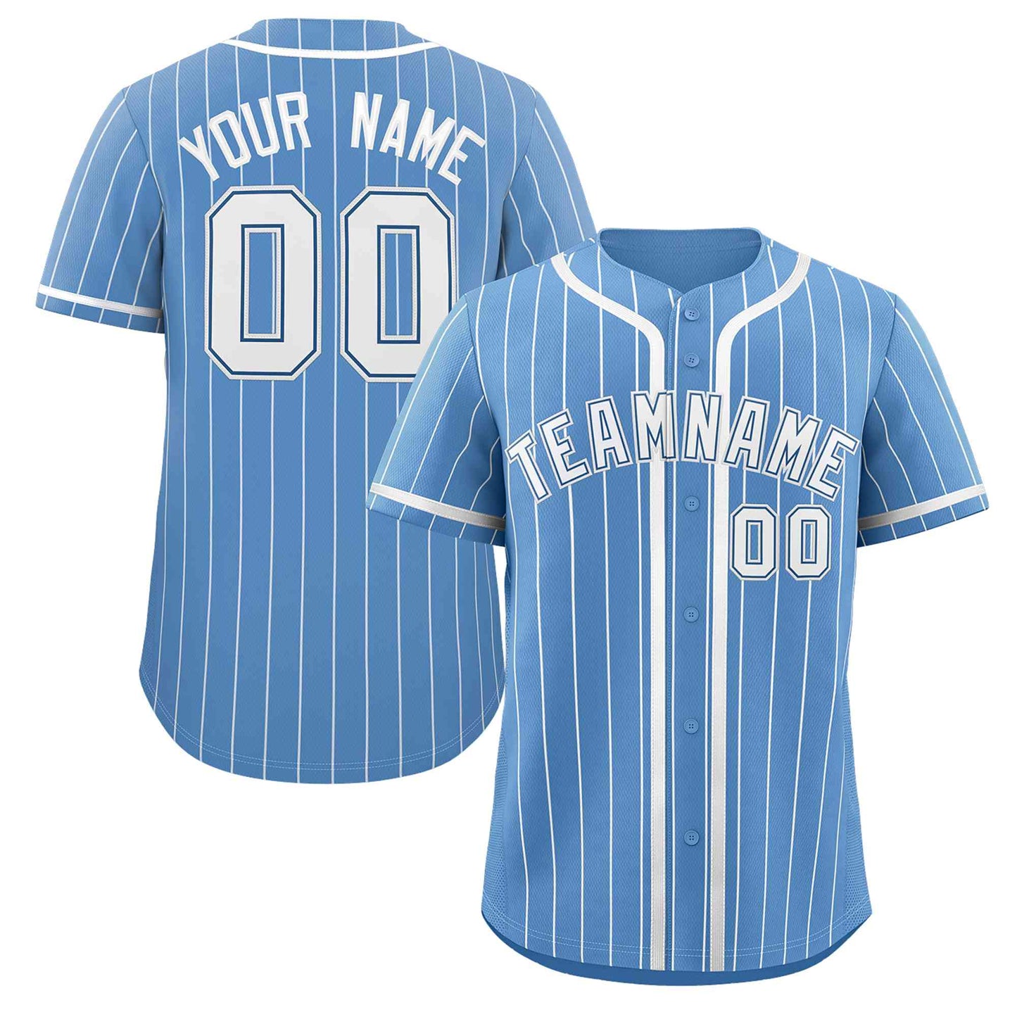 Custom Light Blue White Stripe Fashion Design Full Button Authentic Baseball Jersey