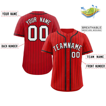 Custom Red Black Stripe Fashion Design Full Button Authentic Baseball Jersey