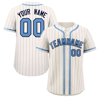 Custom Cream Light Blue-Light Gray Stripe Fashion Design Full Button Authentic Baseball Jersey