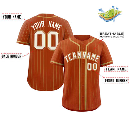 Custom Texas Orange Old Gold Stripe Fashion Design Full Button Authentic Baseball Jersey