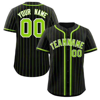 Custom Black Neon Green Stripe Fashion Design Full Button Authentic Baseball Jersey