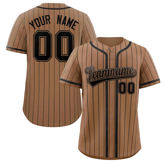 Custom Brown Black Stripe Fashion Design Full Button Authentic Baseball Jersey