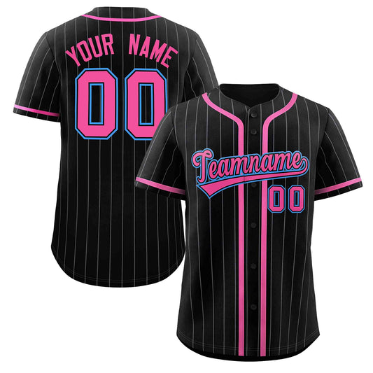 Custom Black Pink-Gray Stripe Fashion Design Full Button Authentic Baseball Jersey