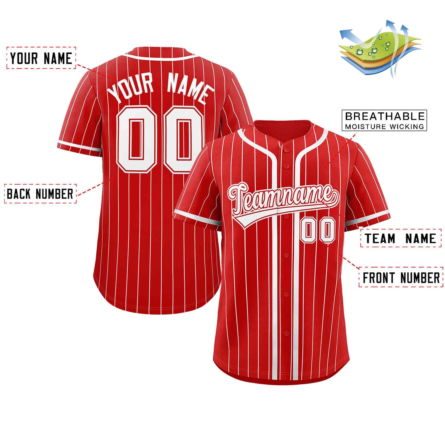 Custom Red White Stripe Fashion Design Full Button Authentic Baseball Jersey