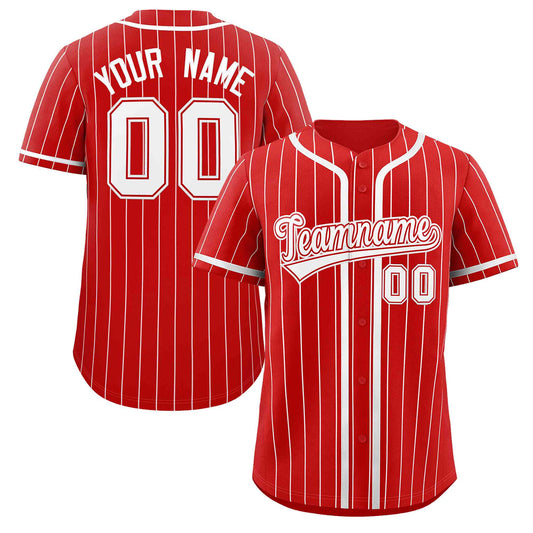 Custom Red White Stripe Fashion Design Full Button Authentic Baseball Jersey