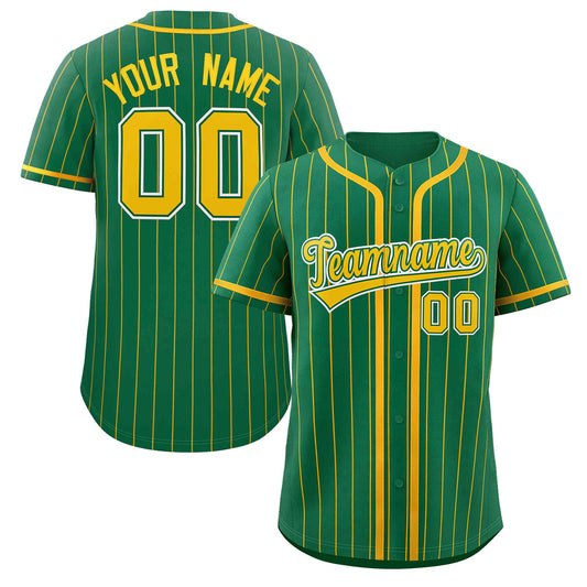 Custom Kelly Green Yellow Stripe Fashion Design Full Button Authentic Baseball Jersey