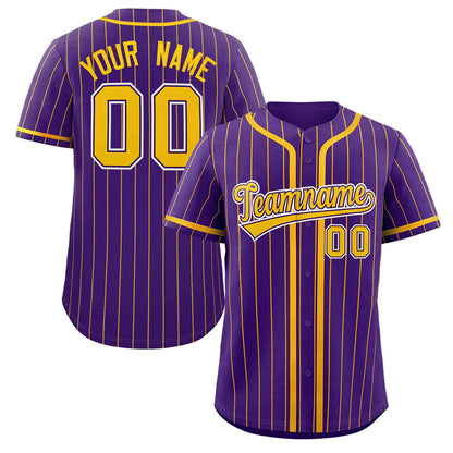 Custom Purple Yellow Stripe Fashion Design Full Button Authentic Baseball Jersey