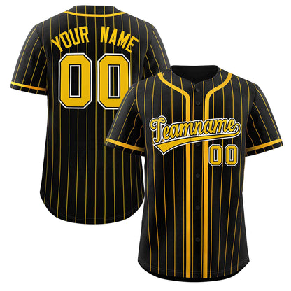 Custom Black Yellow Stripe Fashion Design Full Button Authentic Baseball Jersey