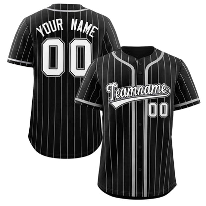 Custom Black Light Gray Stripe Fashion Design Full Button Authentic Baseball Jersey