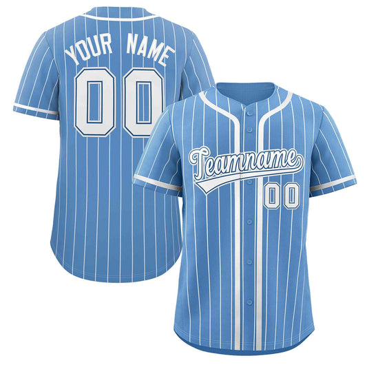 Custom Light Blue White Stripe Fashion Design Full Button Authentic Baseball Jersey