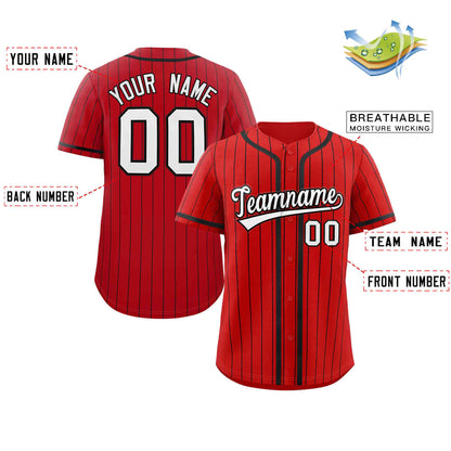 Custom Red Black Stripe Fashion Design Full Button Authentic Baseball Jersey