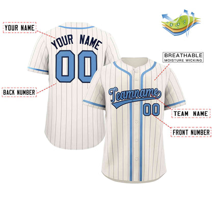 Custom Cream Light Blue-Light Gray Stripe Fashion Design Full Button Authentic Baseball Jersey