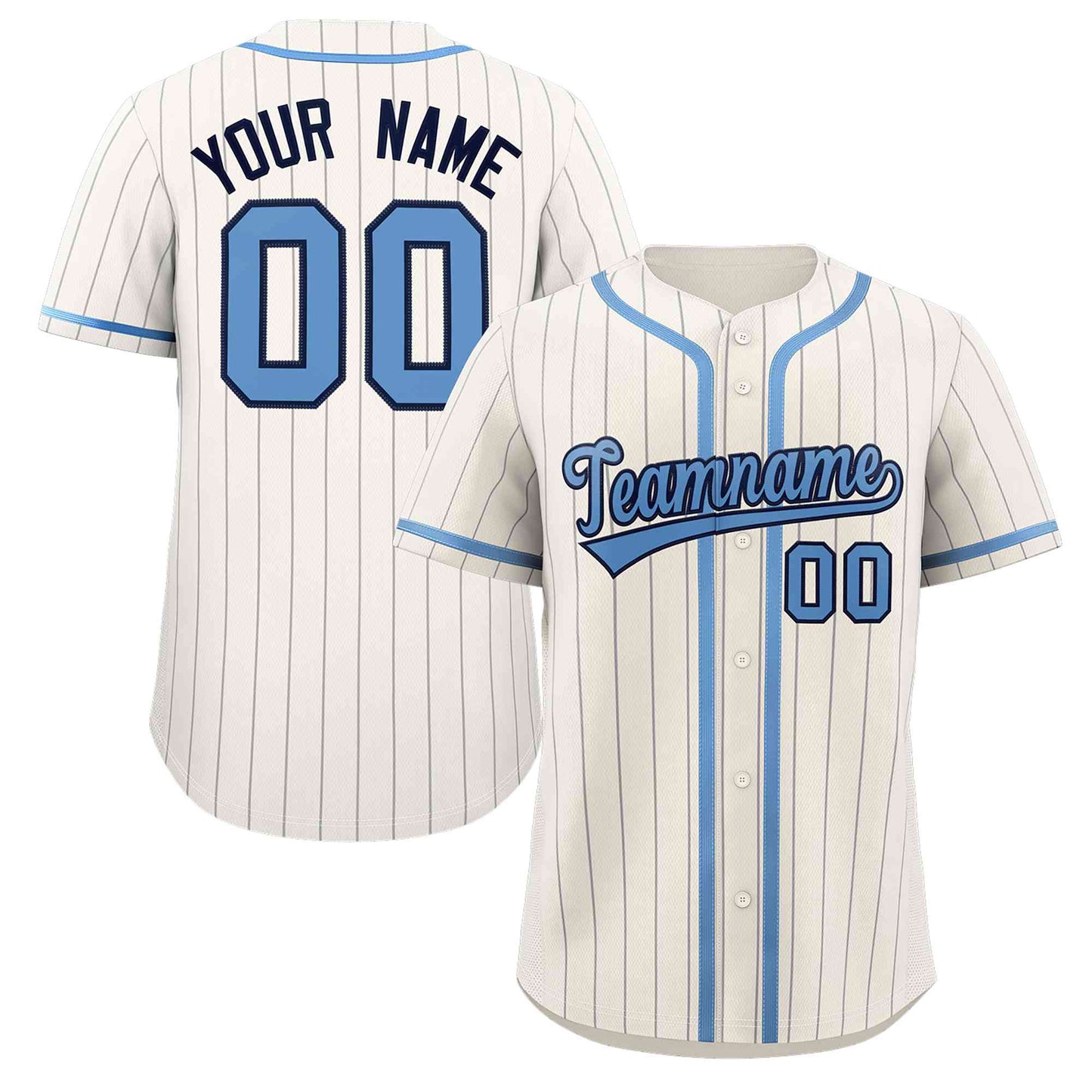 Custom Cream Light Blue-Light Gray Stripe Fashion Design Full Button Authentic Baseball Jersey