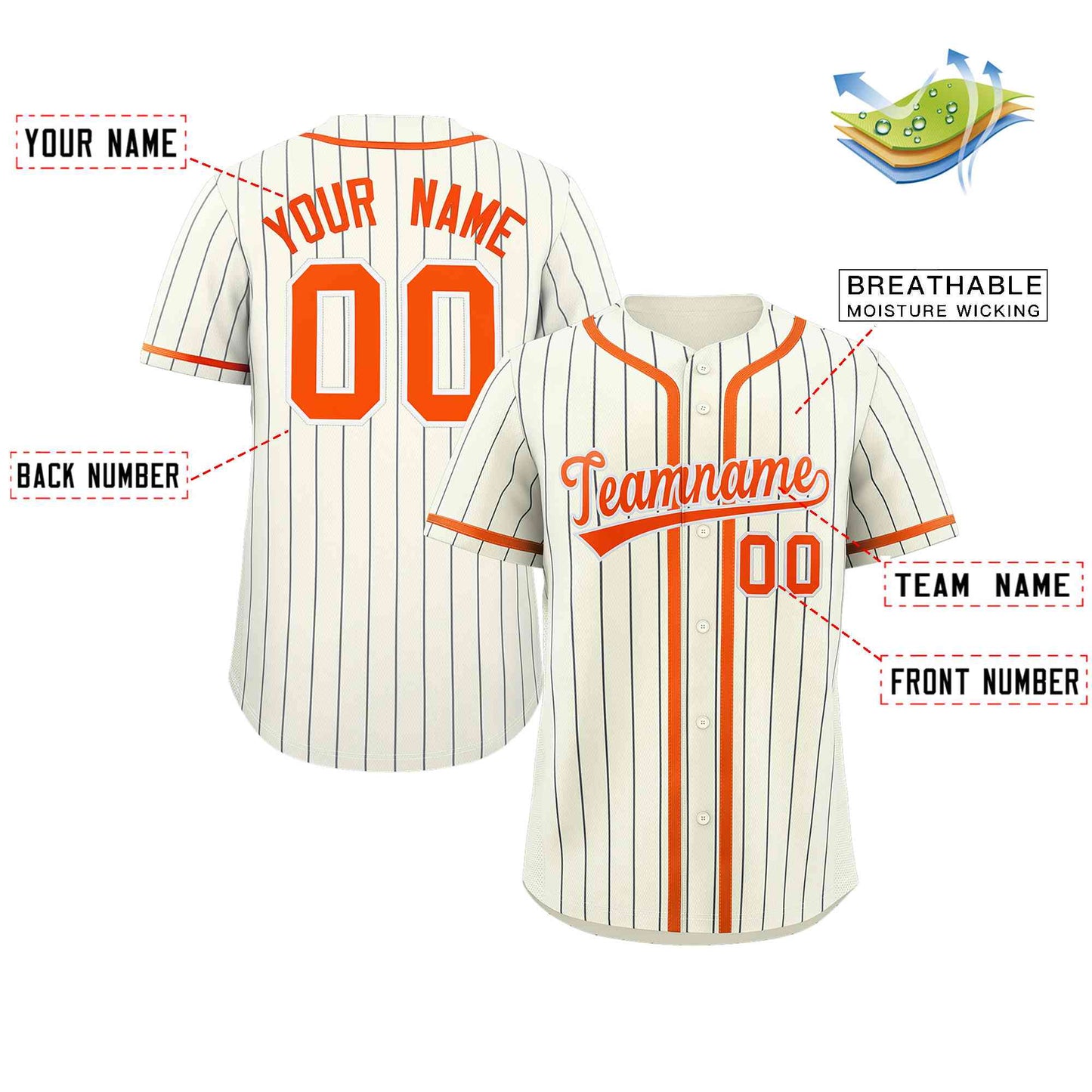 Custom Cream Orange-Black Stripe Fashion Design Full Button Authentic Baseball Jersey