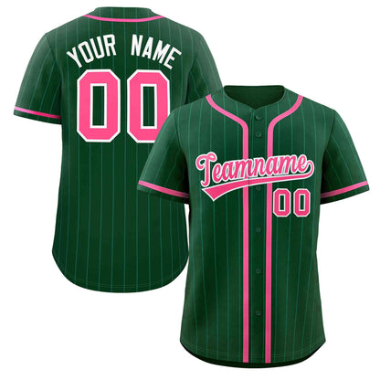 Custom Green Pink Stripe Fashion Design Full Button Authentic Baseball Jersey