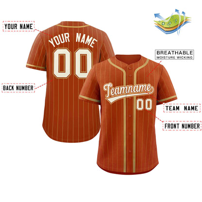 Custom Texas Orange Old Gold Stripe Fashion Design Full Button Authentic Baseball Jersey