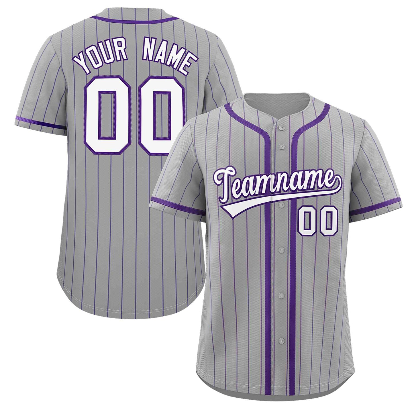 Custom Light Gray White-Purple Stripe Fashion Design Full Button Authentic Baseball Jersey