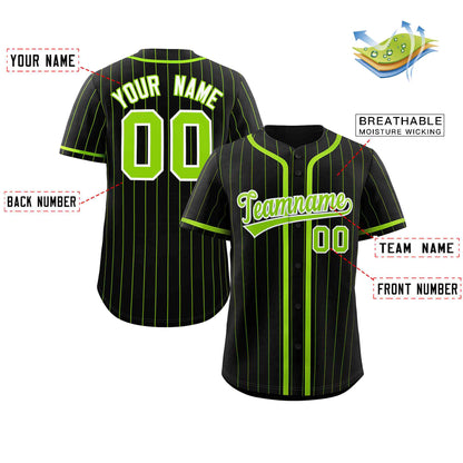 Custom Black Neon Green Stripe Fashion Design Full Button Authentic Baseball Jersey