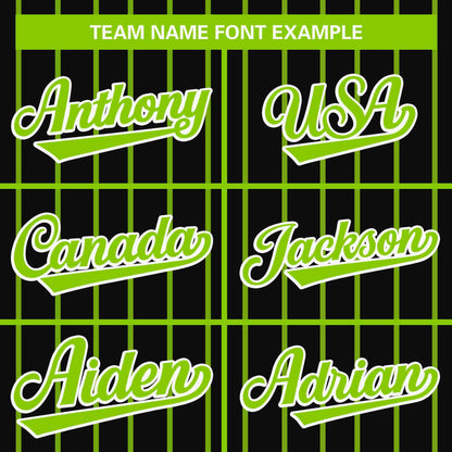 Custom Black Neon Green Stripe Fashion Design Full Button Authentic Baseball Jersey