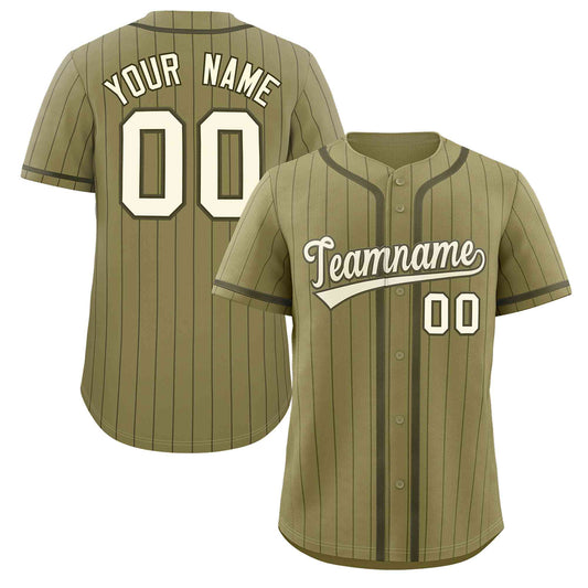 Custom Desert Yellow Olive Stripe Fashion Design Full Button Authentic Baseball Jersey