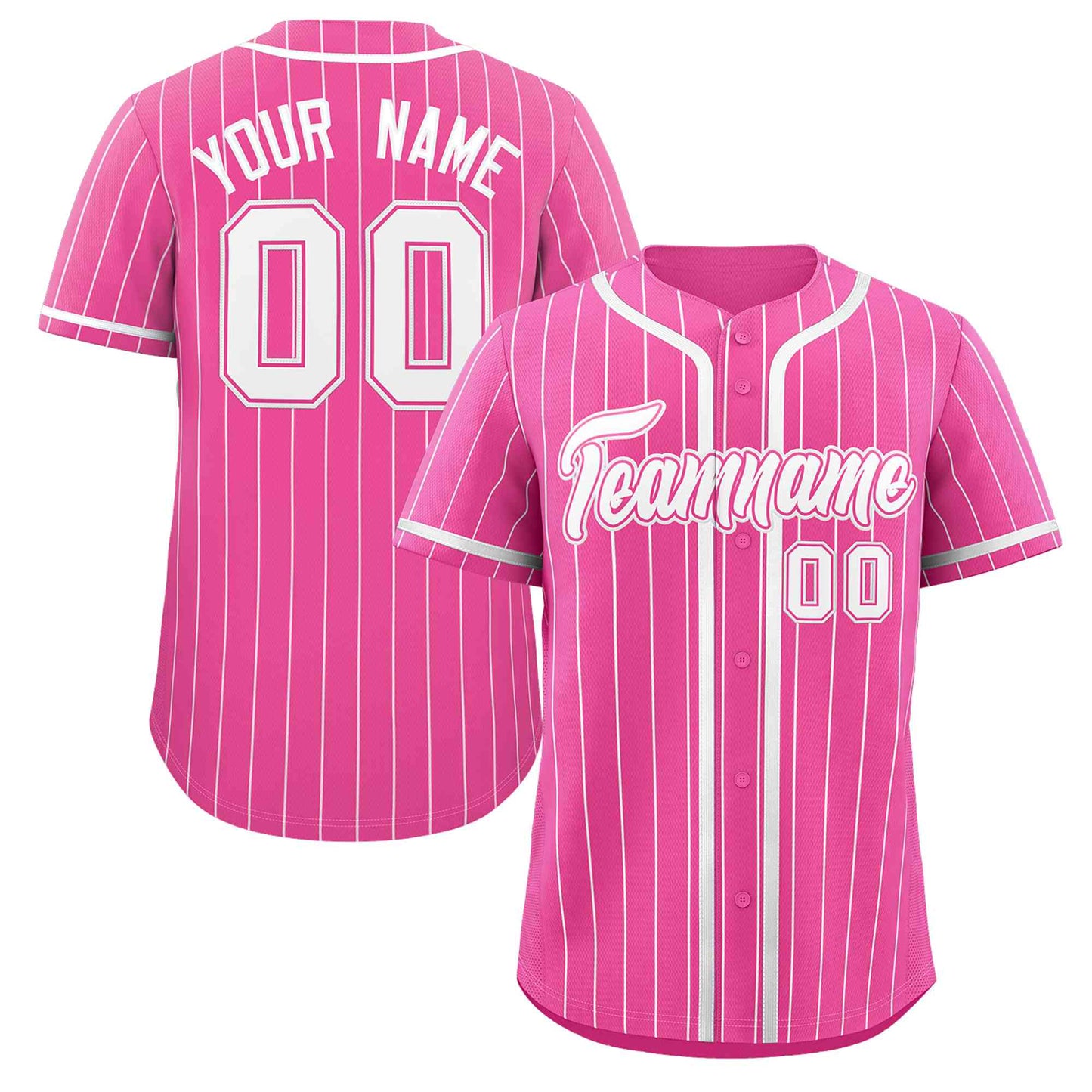 Custom Pink White Stripe Fashion Design Full Button Authentic Baseball Jersey