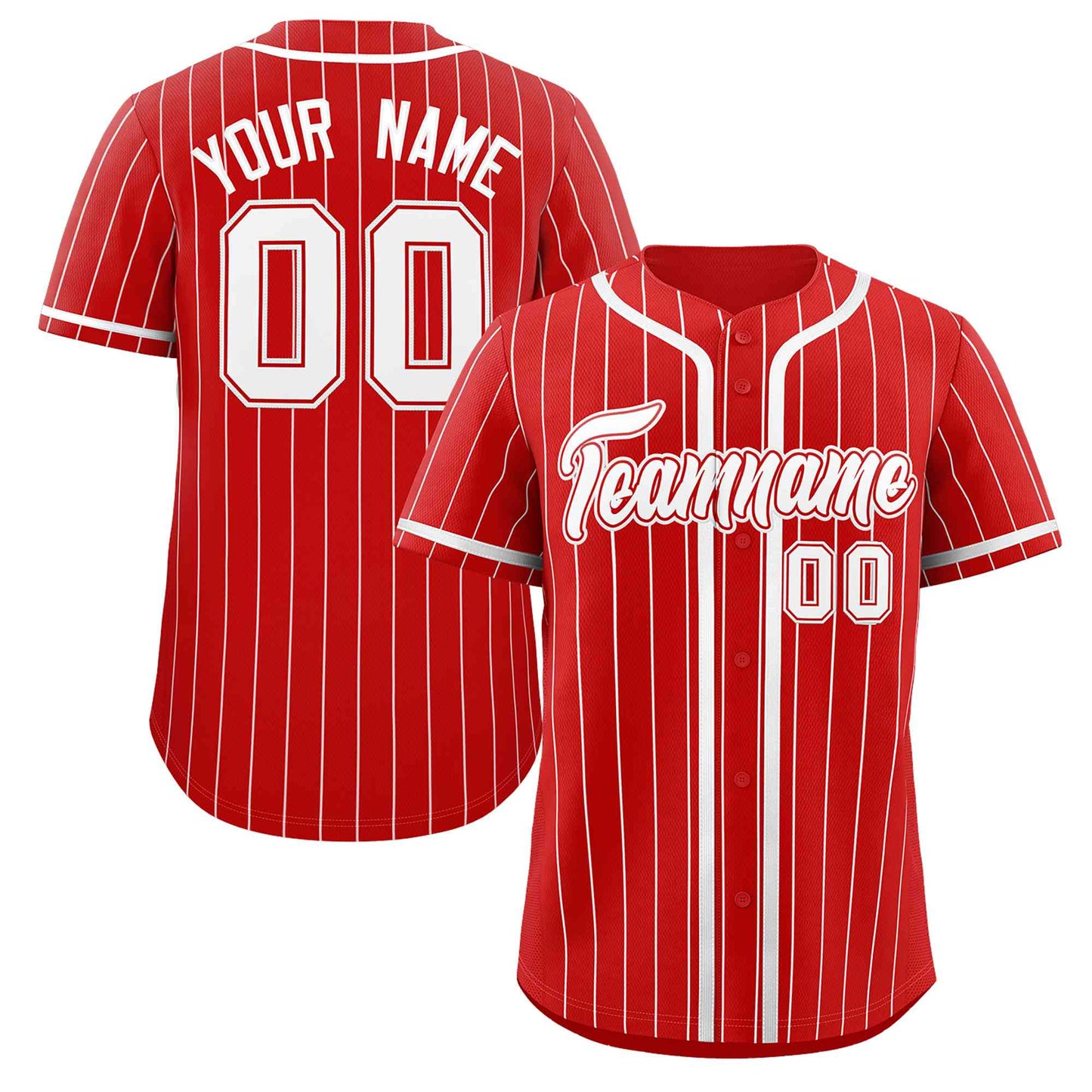 Custom Red White Stripe Fashion Design Full Button Authentic Baseball Jersey