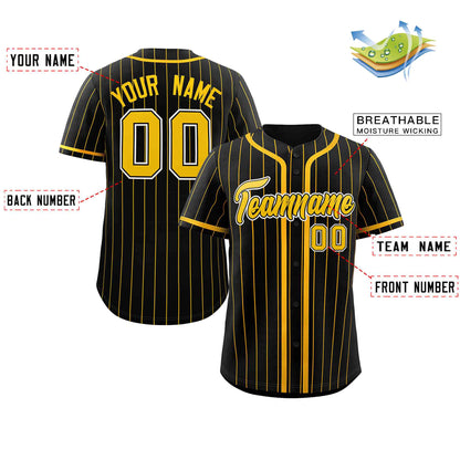 Custom Black Yellow Stripe Fashion Design Full Button Authentic Baseball Jersey