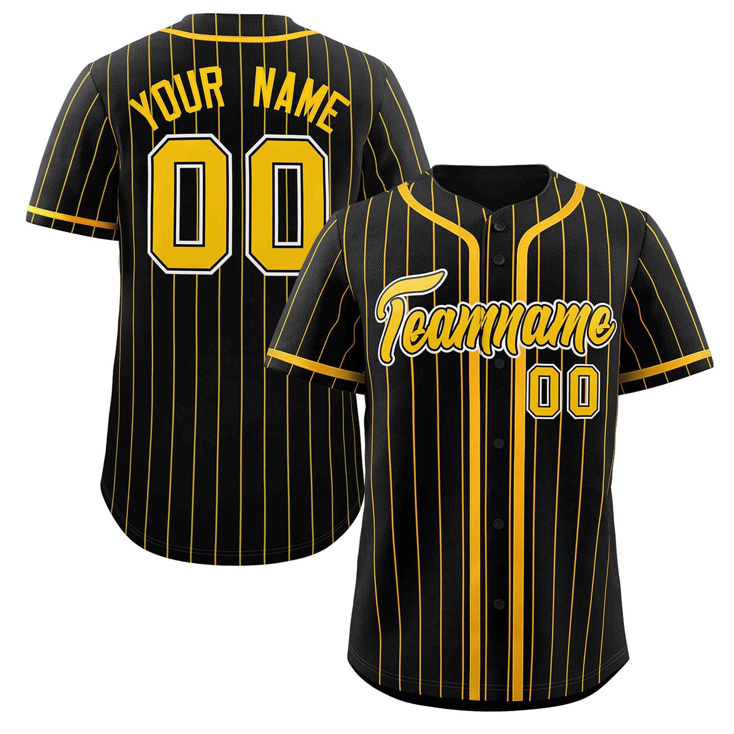 Custom Black Yellow Stripe Fashion Design Full Button Authentic Baseball Jersey