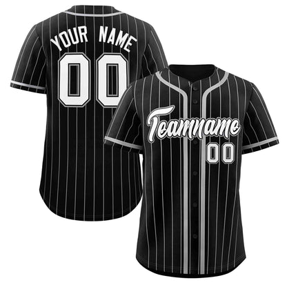 Custom Black Light Gray Stripe Fashion Design Full Button Authentic Baseball Jersey