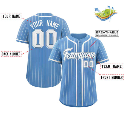 Custom Light Blue White Stripe Fashion Design Full Button Authentic Baseball Jersey