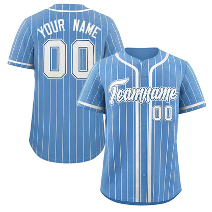 Custom Light Blue White Stripe Fashion Design Full Button Authentic Baseball Jersey