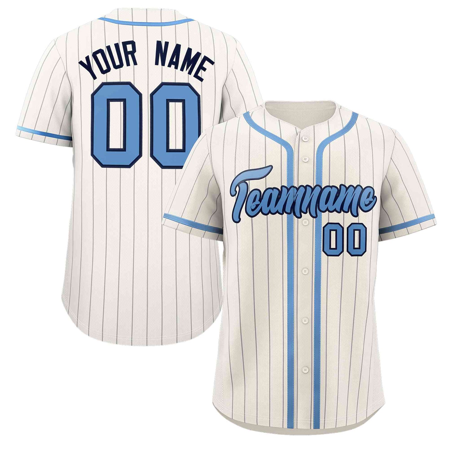 Custom Cream Light Blue-Light Gray Stripe Fashion Design Full Button Authentic Baseball Jersey