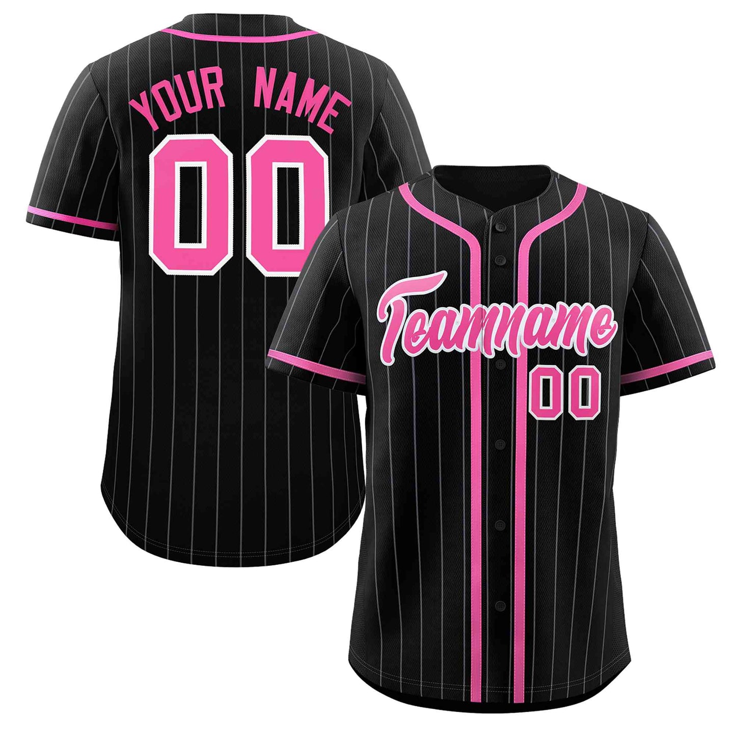 Custom Black Pink-Light Gray Stripe Fashion Design Full Button Authentic Baseball Jersey