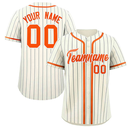 Custom Cream Orange-Black Stripe Fashion Design Full Button Authentic Baseball Jersey