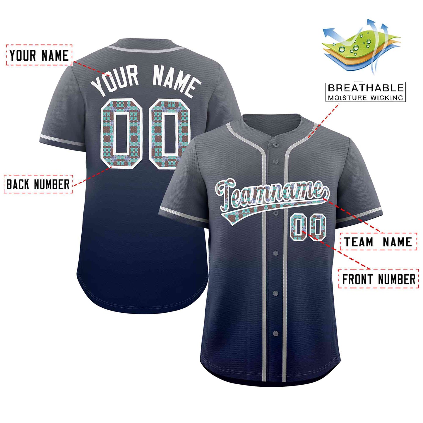 Custom Gradient Fashion Baseball Jersey Personalized Ethnic Pattern Name Number for Men Women Youth