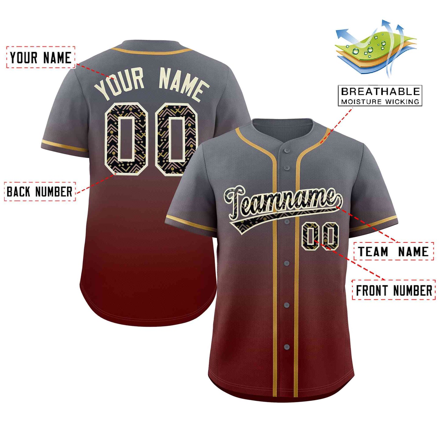 Custom Gradient Fashion Baseball Jersey Personalized Ethnic Pattern Name Number for Men Women Youth