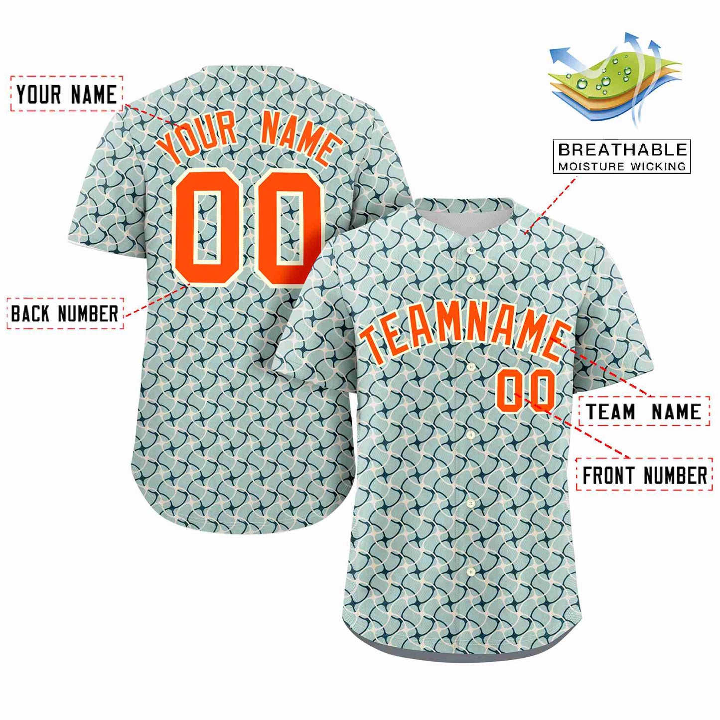 Custom Aqua Orange Texture Graffiti Pattern Personalized Authentic Baseball Jersey