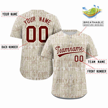 Custom Cream Crimson Texture Graffiti Pattern Personalized Authentic Baseball Jersey