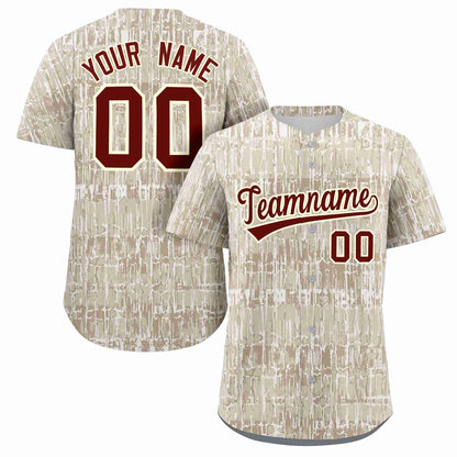 Custom Cream Crimson Texture Graffiti Pattern Personalized Authentic Baseball Jersey