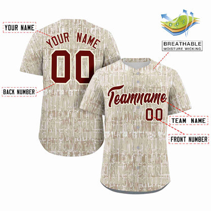 Custom Cream Crimson Texture Graffiti Pattern Personalized Authentic Baseball Jersey