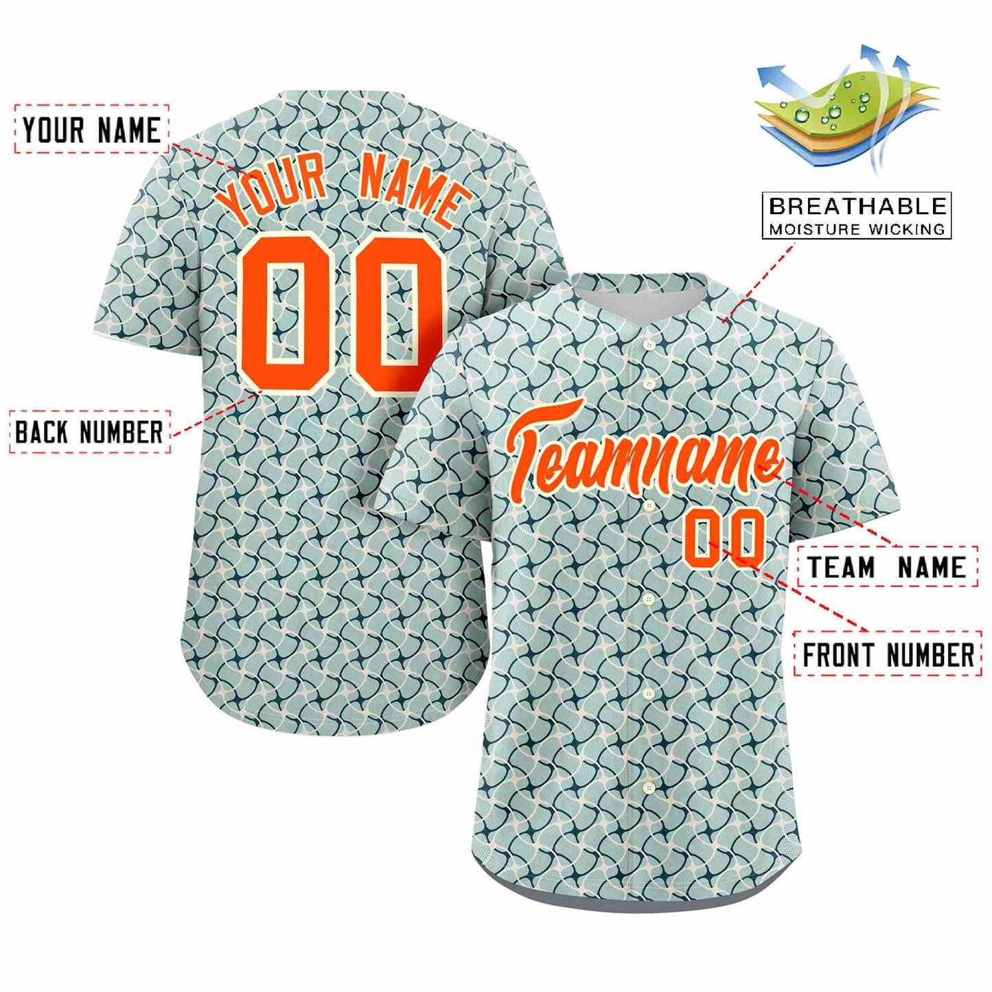 Custom Aqua Orange Texture Graffiti Pattern Personalized Authentic Baseball Jersey