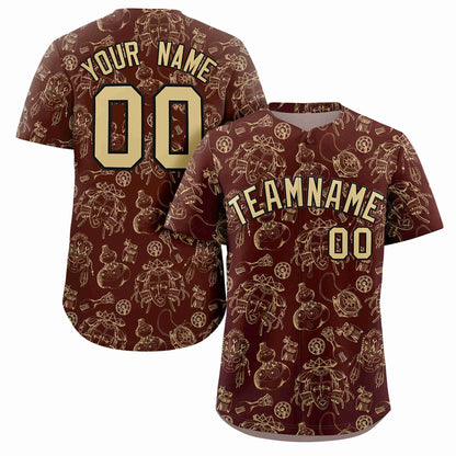 Custom Crimson 3D Graffiti Pattern Personalized Design Authentic Baseball Jersey