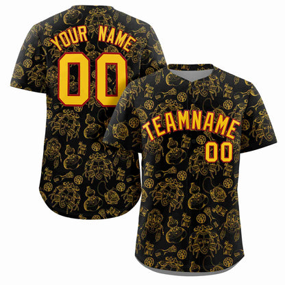 Custom Black 3D Graffiti Pattern Personalized Design Authentic Baseball Jersey